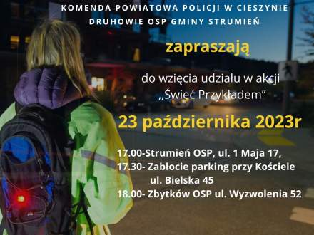 Plakat - akcja "ŚWIEĆ PRZYKŁADEM" 23 października: Strumień, Zabłocie, Zbytków