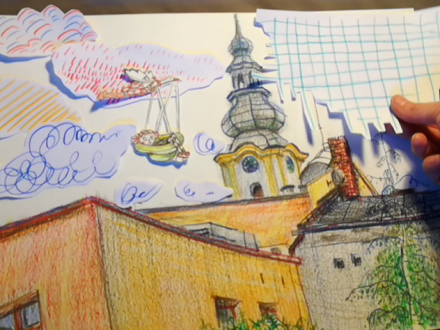 Strumień kredkami rysowany