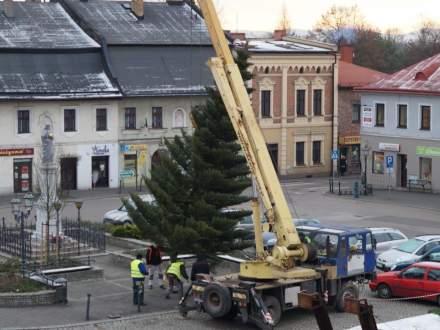 Stawianie choinki na Rynku