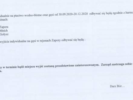 Harmonogram pozyskiwania ptactwa wodno-błotnego - polowania indywidualne