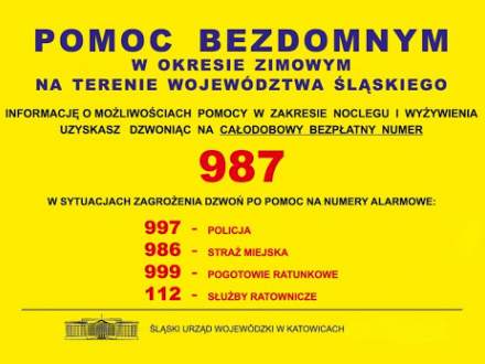 Plakat Pomoc Bezdomnym w okresie zimowym na terenie województwa śląskiego