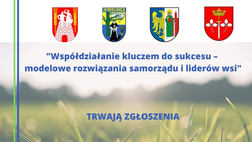 Grafika z herbami gmin partnerskich projektu "Współdziałanie kluczem do sukcesu - modelowe rozwiązania samorządu i liderów wsi"